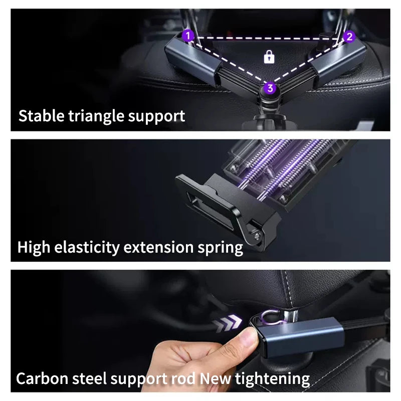 SEMAETAL Car Seat Back Phone Holder Rear Row Tablet Mount for iPad Telescopic Phone Support Bracket Universal for 4-12.9 Inch