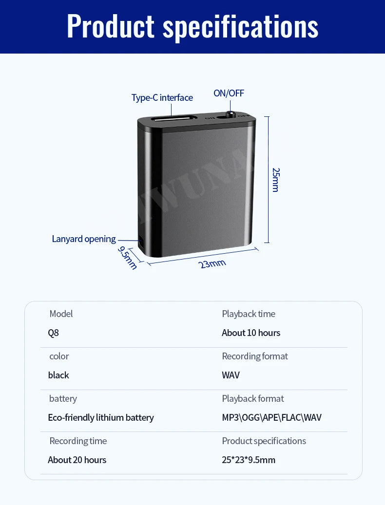 Mini Voice Activated Recorder Only 0.25cm Built-in Magnet Small Digital Audio Recording Sound Device Micro Dictaphone STTWUNAKE