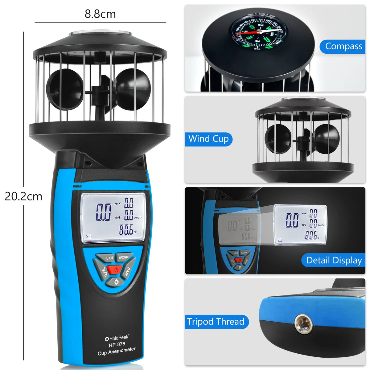 HP-878 Cup Anemometer with Backlit Display