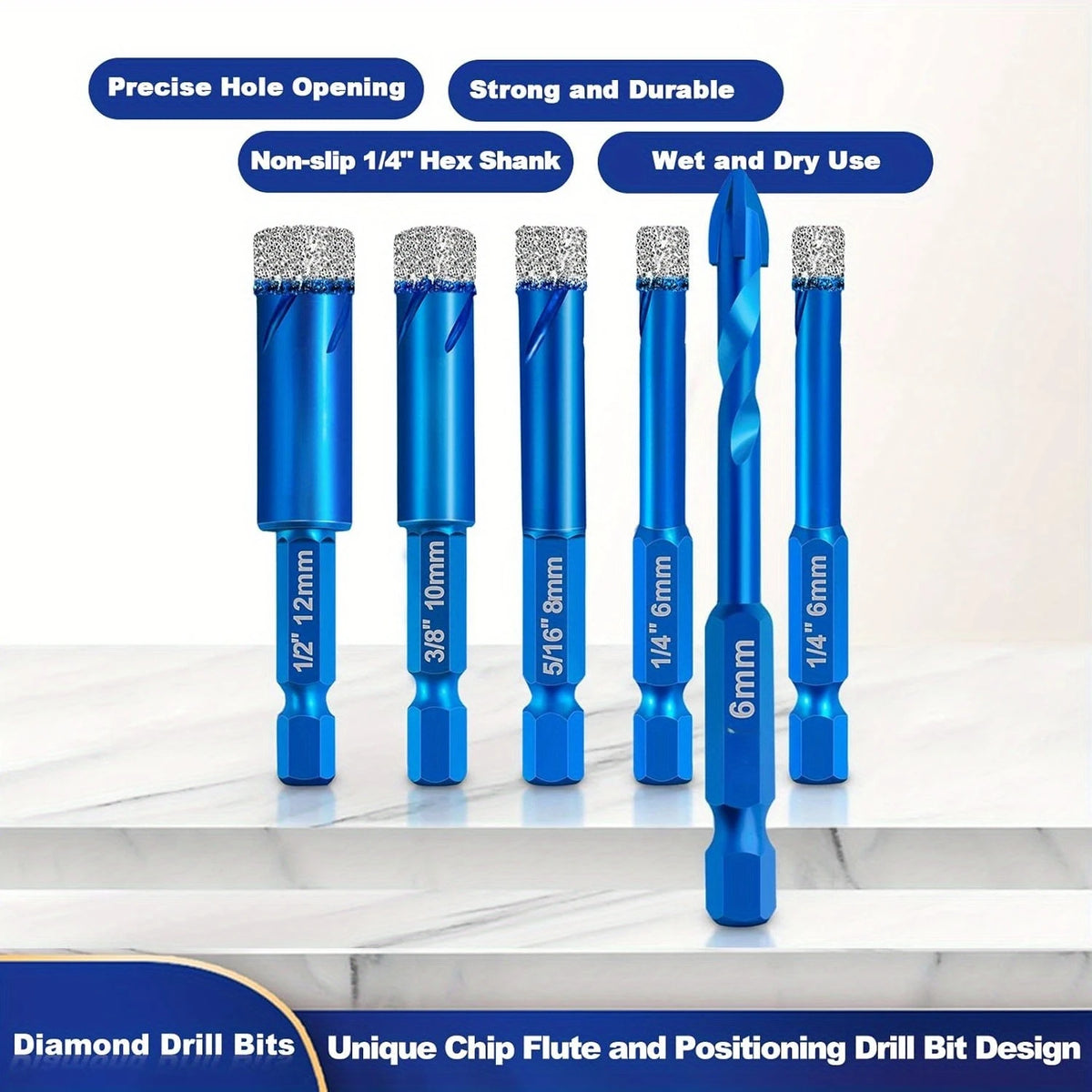 6pcs Drill Bit Set for Hard Tiles Ceramic Porcelain Stoneware Marble Granite