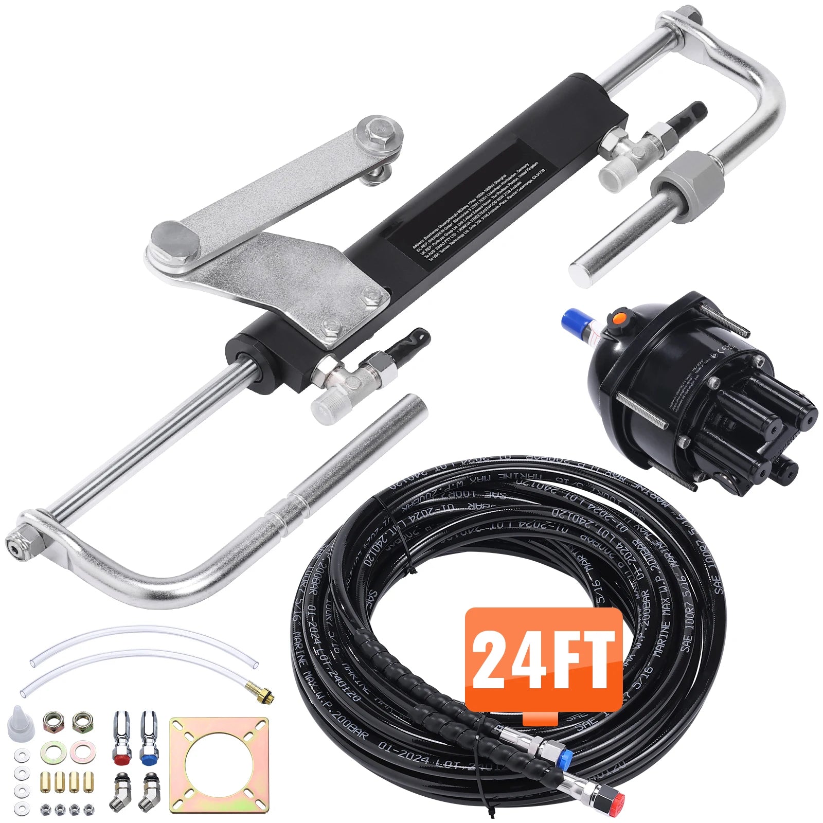 Hydraulic Outboard Steering Kit 90HP–300HP with Pump & 24/26FT Hoses
