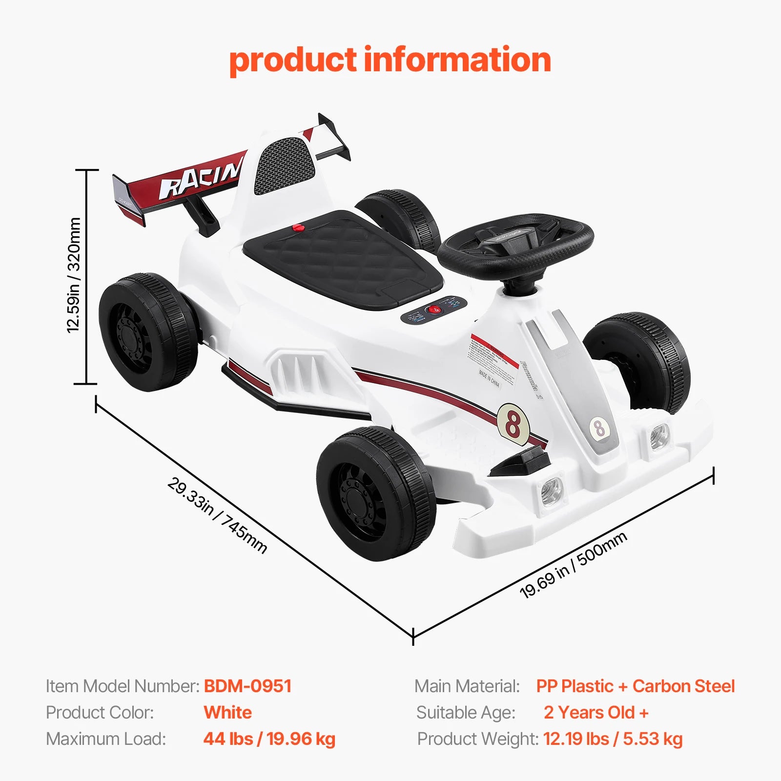 Elektrische Kinder Go-Kart 6V Trapauto met Koplamp & Claxon