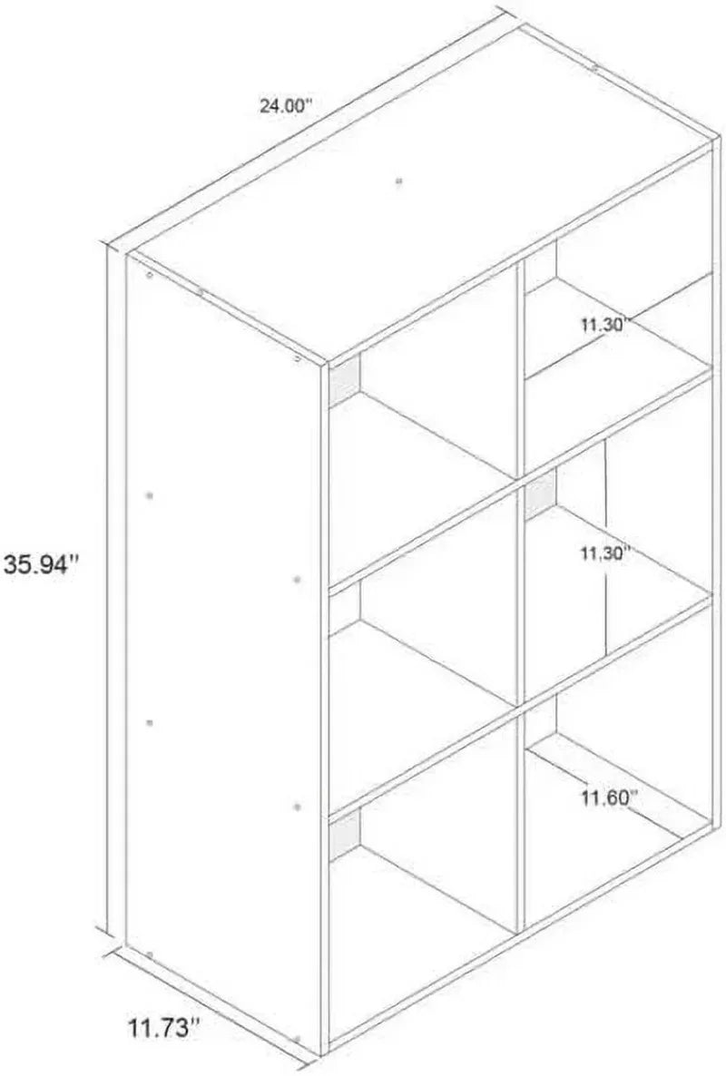 6 Cube Organizer Shelf 11" Storage Bookcase – White Wood Unit