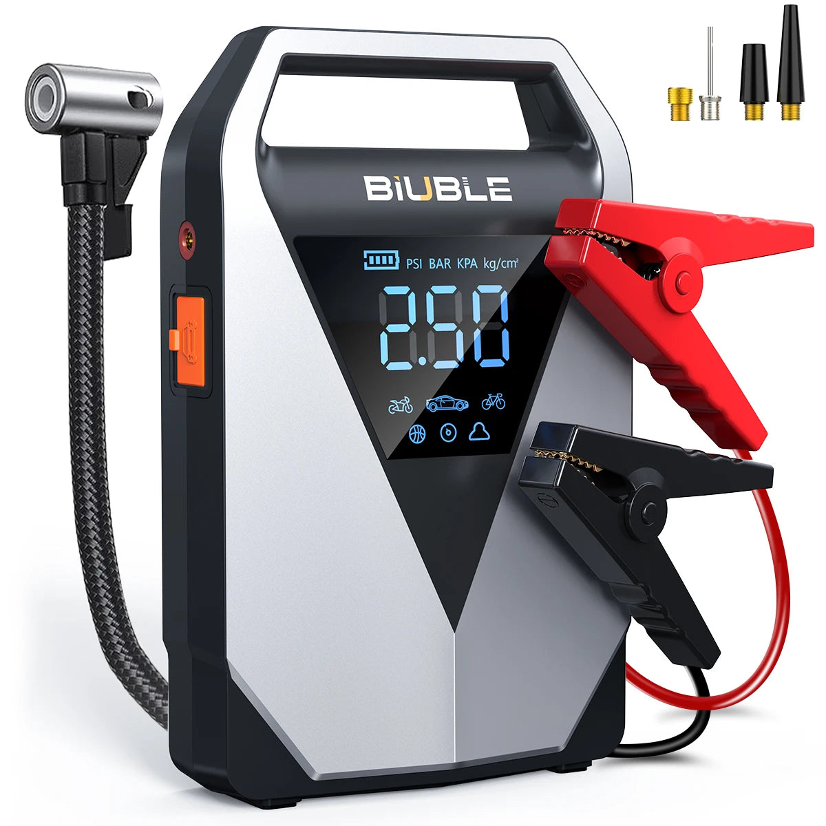 26800mAh Jump Starter with Air Compressor 1000A/1500A PEAK Booster Tyre Inflator Portable Car Battery Power Bank Charger Air Pump,with LCD Display, Jump Starter Power Bank (All Gas/ 8.0L Diesel), LED Light, Design for Cars,