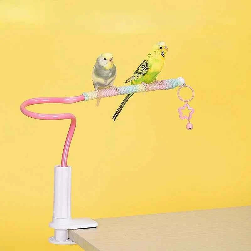 Pink Clamp-Mounted Rope Bird Perch Stand