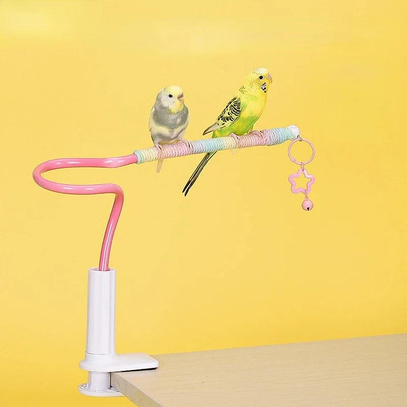 Pink Clamp-Mounted Rope Bird Perch Stand