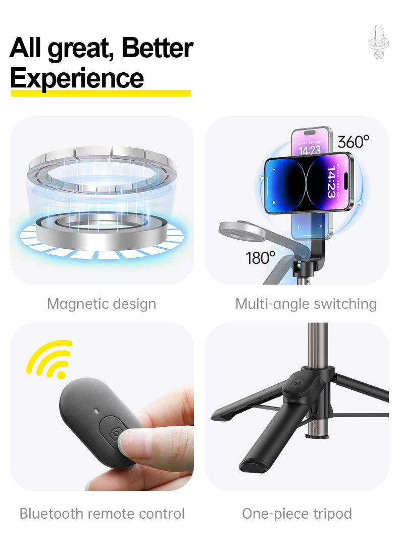 TELESIN Magnetic Selfie Stick Tripod with Remote For Cellphone For iPhone 16 15 14 13 12 Pro Max For HUAWEI XIAOMI SAMSUNG