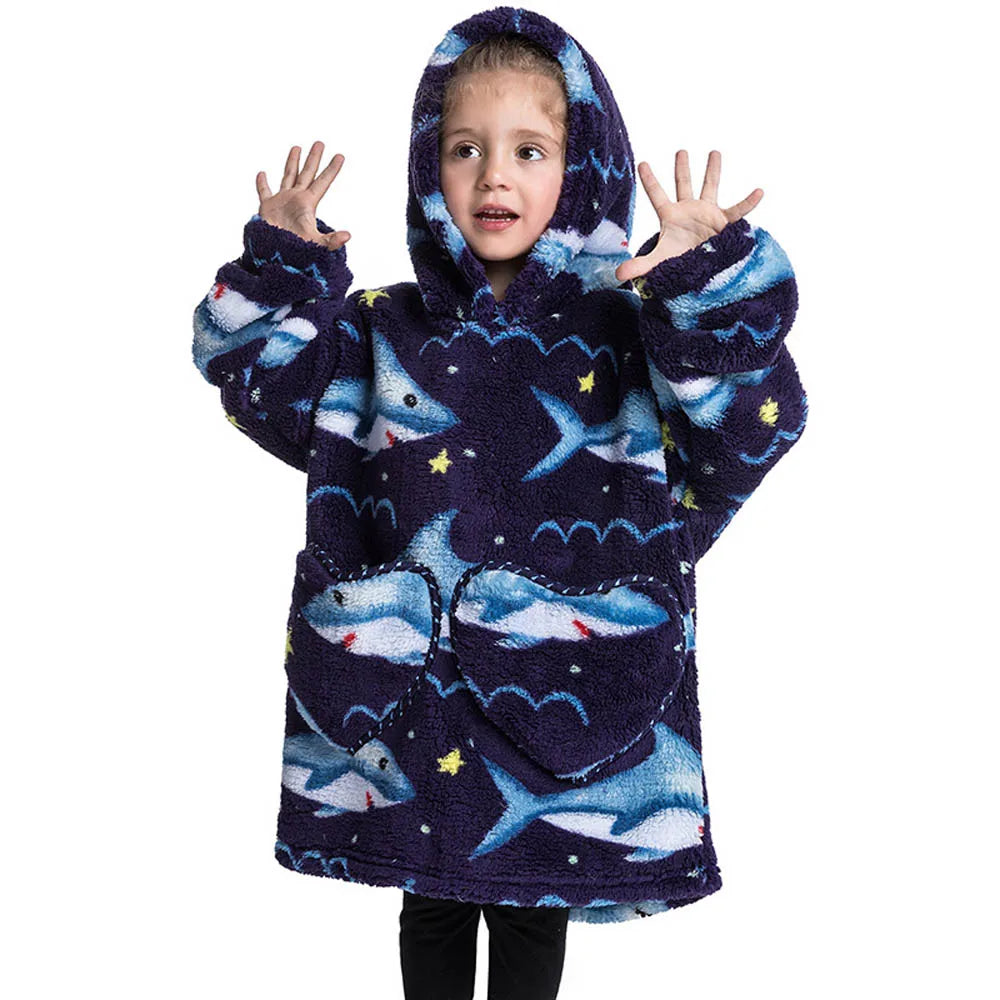 Girls Winter Clothes Flannel Thick Hoodies Super Warm Children's Sweaters Kids Hooded Loose Clothing Homewear Wearable Blankets