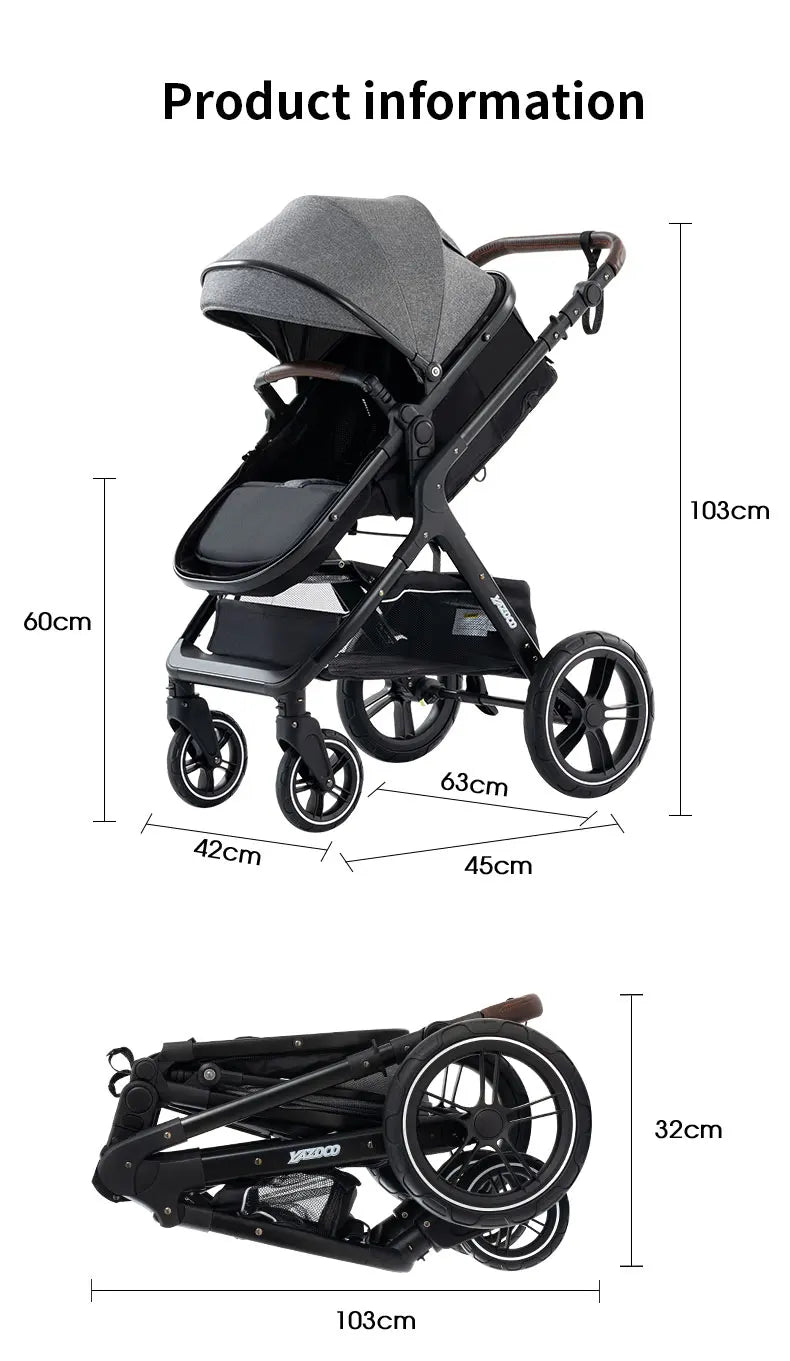 Luxury Baby Stroller 3 in1 Portable Travel Baby Carriage Fold Pram High Landscape Aluminum Frame Newborn Infant Stroller