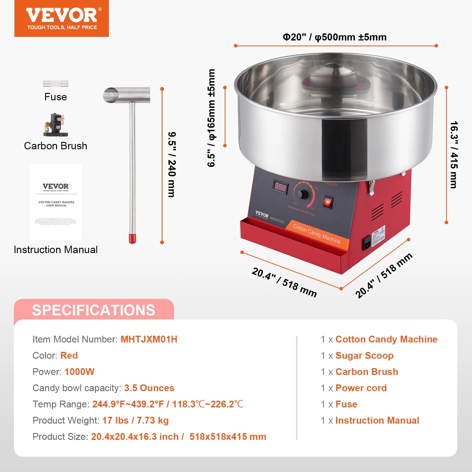 Electric Cotton Candy Machine 1000W Candy Floss Maker with Bowl