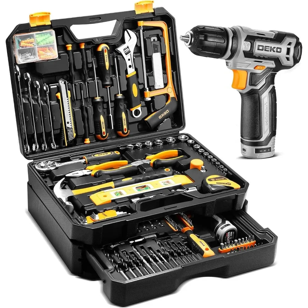 238-Piece Home Mechanic Tool Kit with 12V Cordless Drill