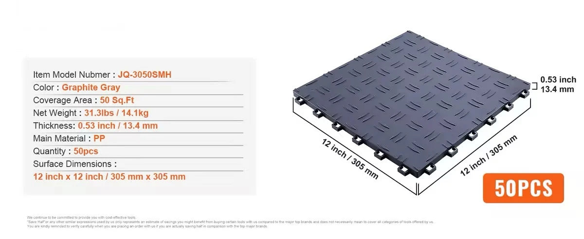 SucceBuy Garage Fliser Eksempel: Interlocking 12 tommer 25/50 stykker Garage Gulvbelægning Fliser Non-Slip Dobbeltsidet Struktur til Garager Reparation