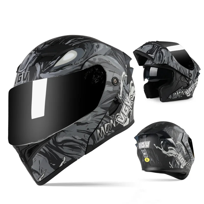 VGV 91 Flip Motorcycle Helmet, Dual-Lens, DOT Certified