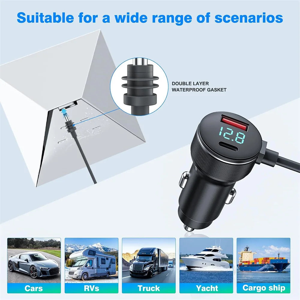 Waterproof Starlink Mini Power Adapter 12V-24V to 30V 2A Step Up Converter,QC3.0+PD Type C Phone Charger with Digital Voltmeter