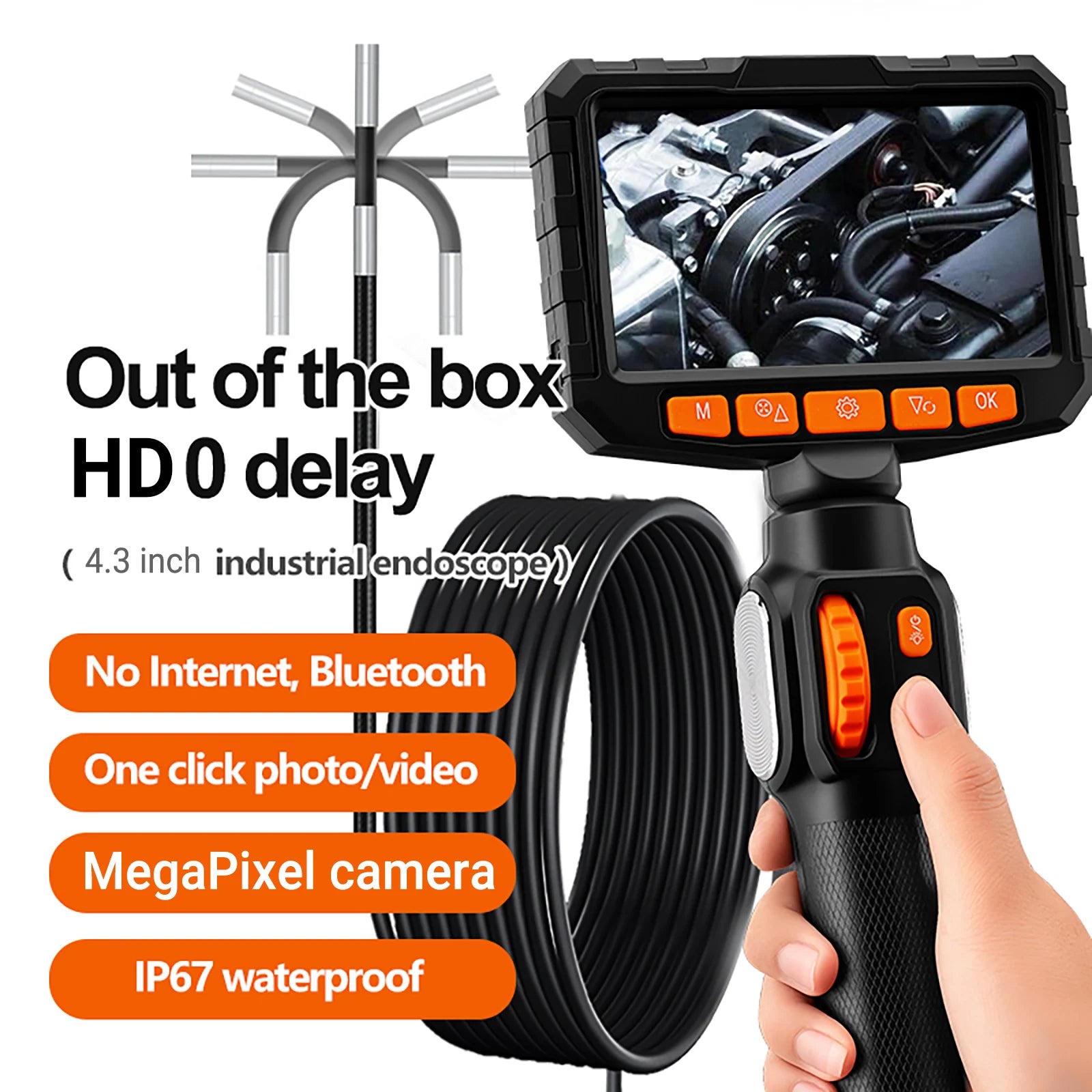 Articulating Borescope Camera 4.3 Inch 1080P HD IP67 Probe