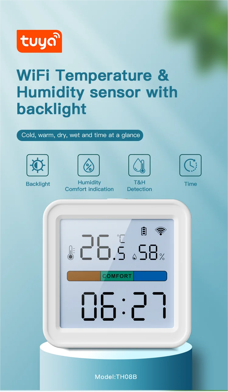 Tuya WIFI Temperature Humidity Sensor Hygrometer Thermometer Smart Home Backlight Smart Life Support Alexa Google Assistant