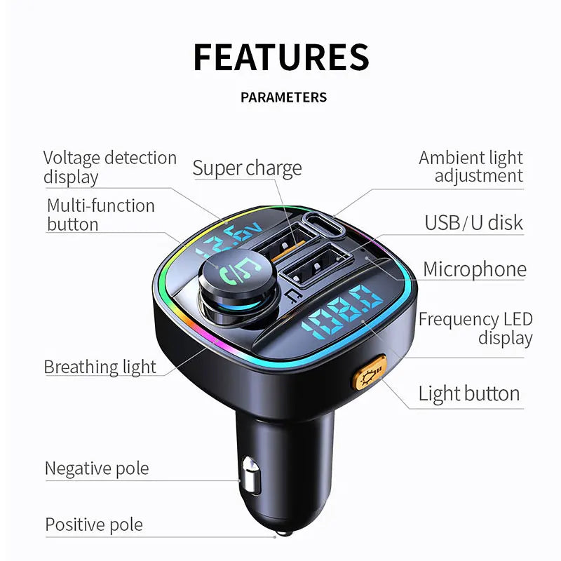 Bluetooth 5.0 FM vysielač Handsfree car radio modul MP3 prehrávač s 22.5W USB Superrýchlym nabíjaním adaptér do auta