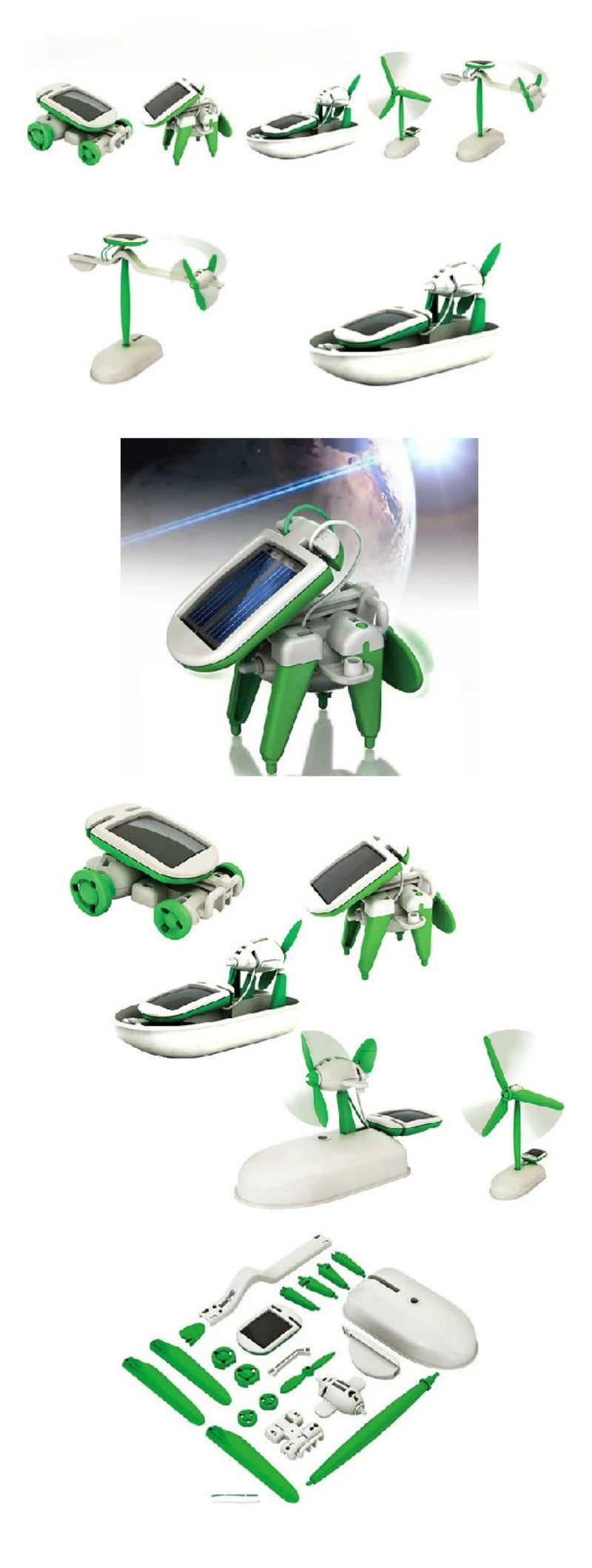 6-In-1 Solar-Power Robot Kit Assembling Ship Fan Windmill Car Toys Scientific Lab DIY Kids Educational Gadgets