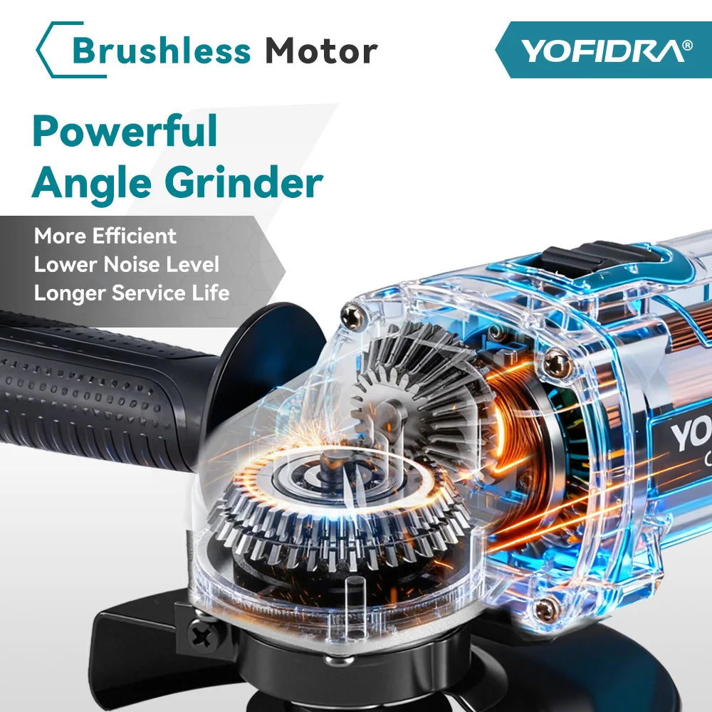 Yofidra 125mm Brushless Angle Grinder with 4-Speed Control