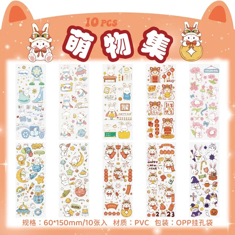 Cartoon Decorative Sticker Sheets – 10-Piece Pack