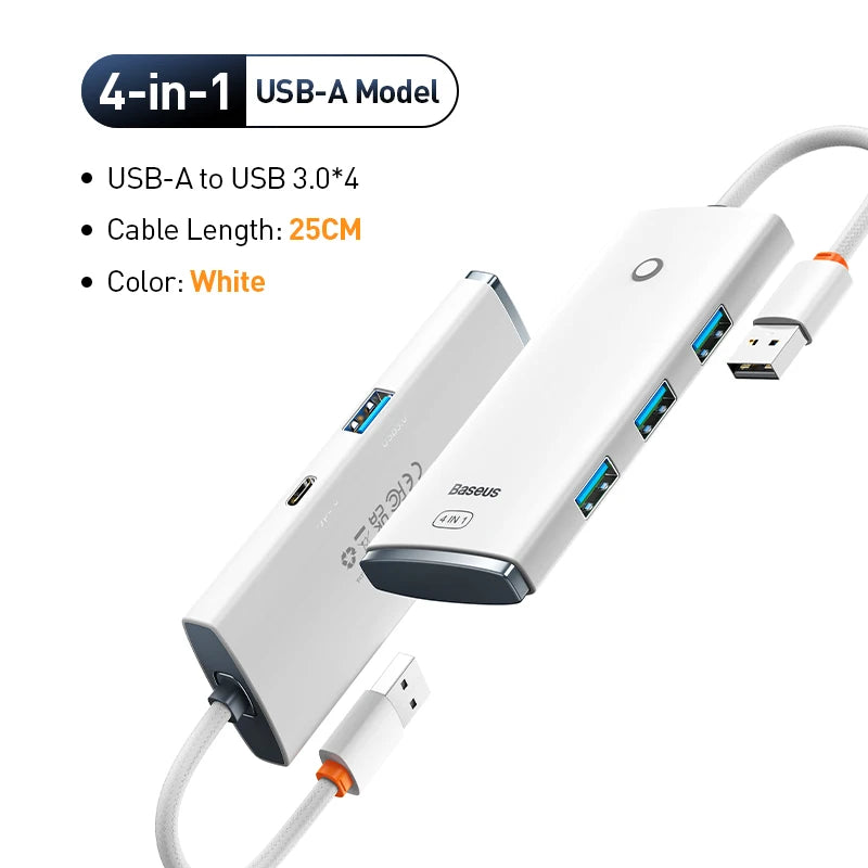 Čtyřportový rozbočovač USB Baseus, 5 Gbps, USB-A nebo USB-C