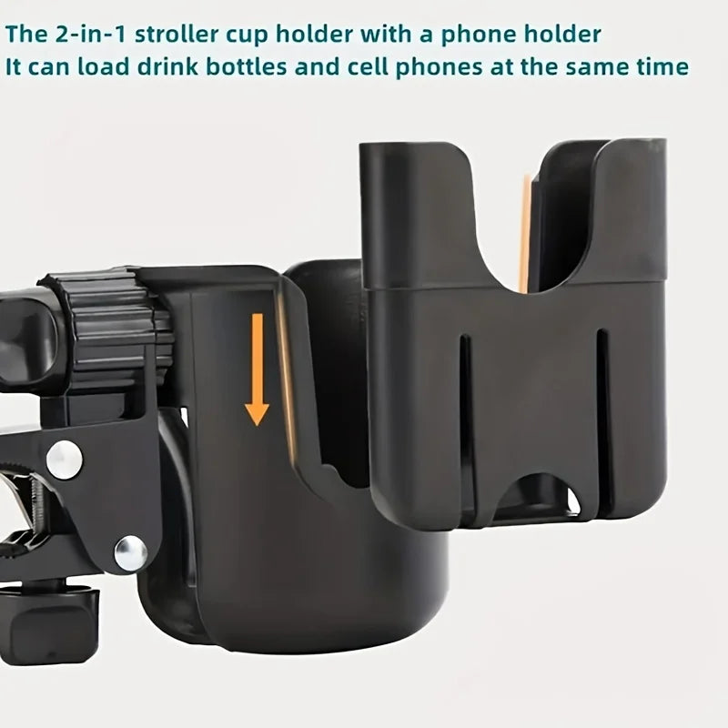 2-in-1 Universal Stroller Cup Holder With Phone Mount
