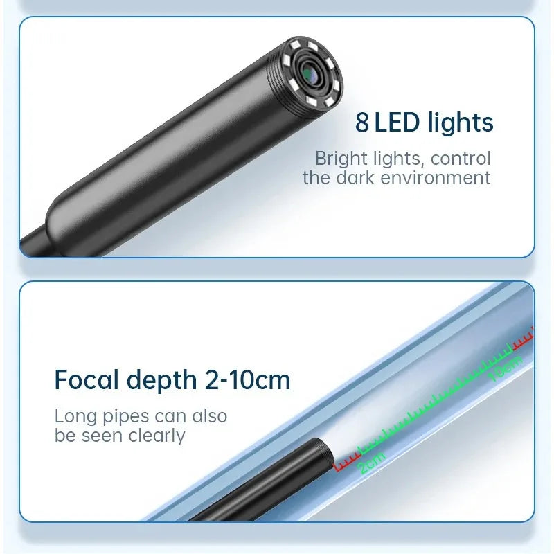 1080P HD Borescope Inspection Camera with 8 LED Lights, 8mm Lens