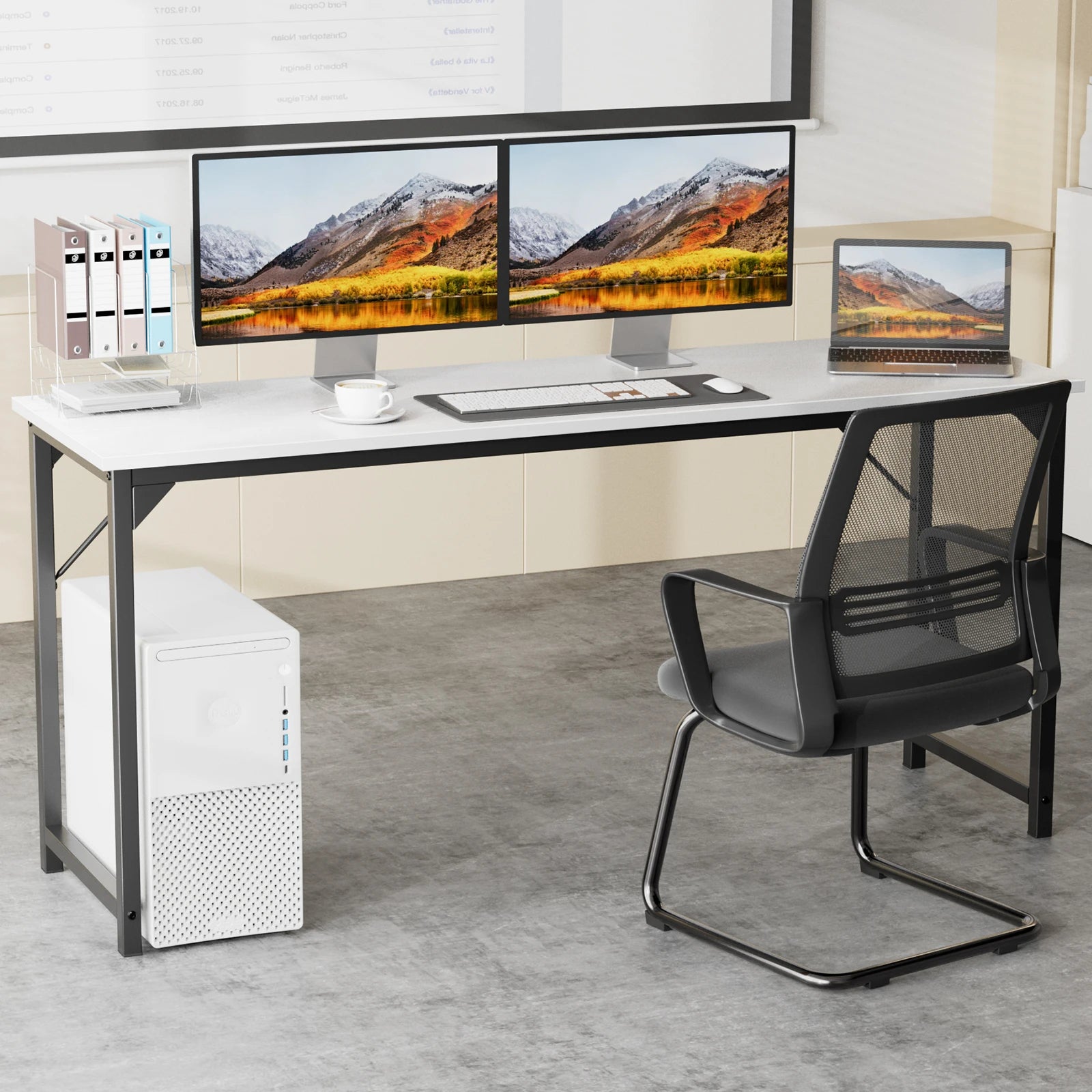 Modern Compact Computer Desk with Metal Frame & Wood Top
