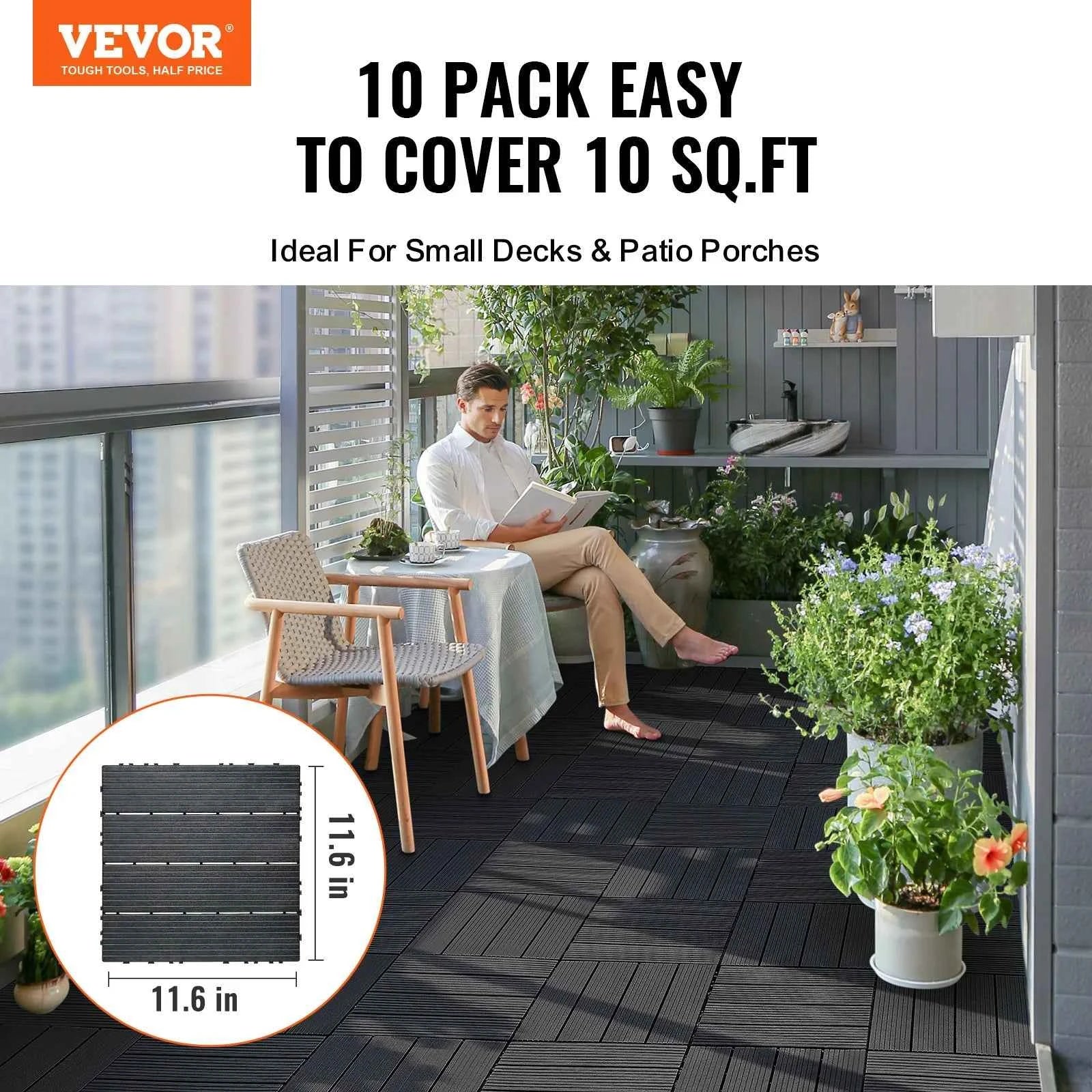 VEVOR Interlocking Deck Tiles Plastic Waterproof Outdoor Flooring All Weather Use Patio Floor Decking Covering Tile for Poolside