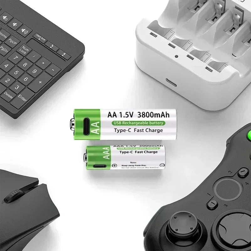 Uppladdningsbara litiumbatterier AA & AAA med Type-C snabbladdningsset