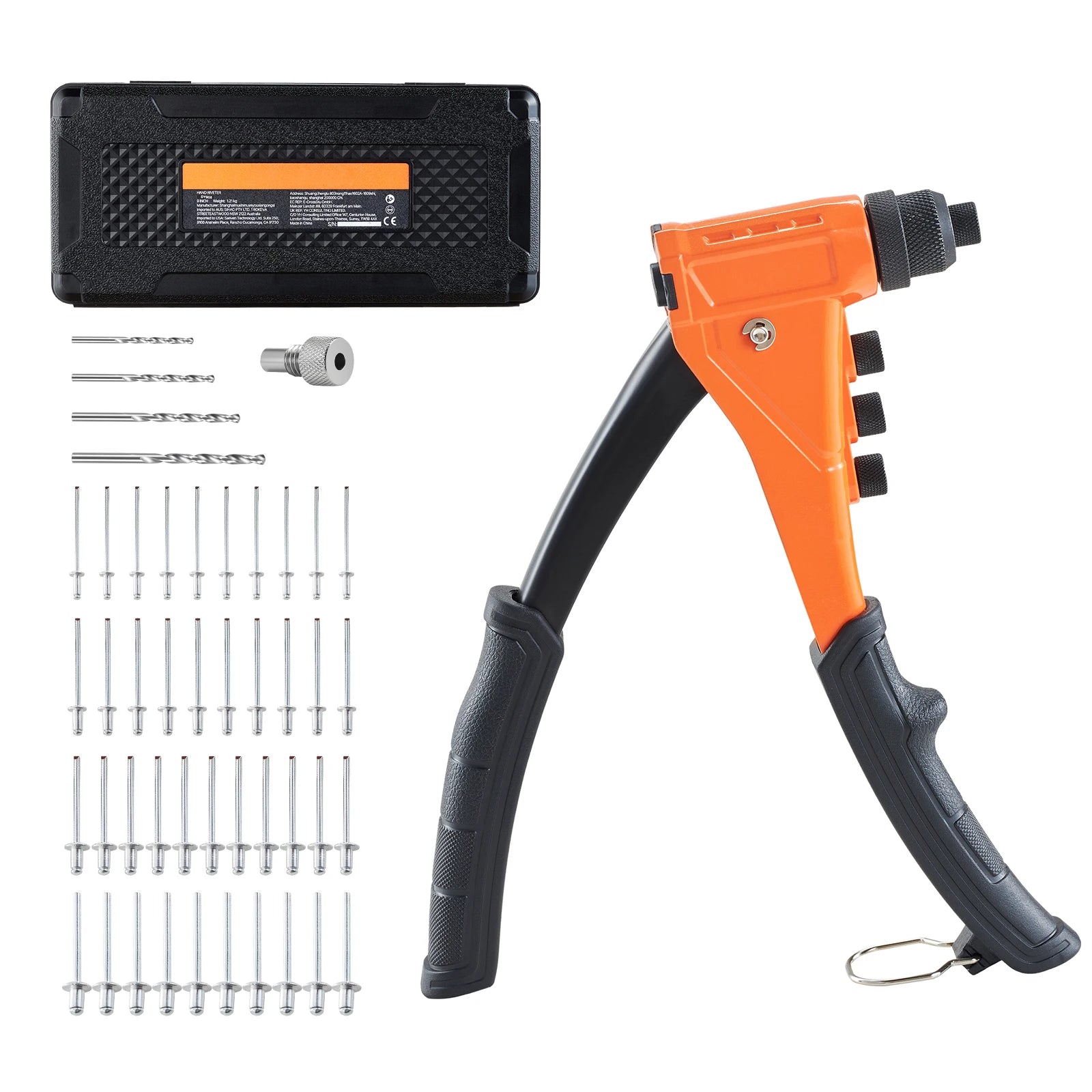 Pop Rivet Gun Kit with 200 Rivets, Interchangeable Heads & Case