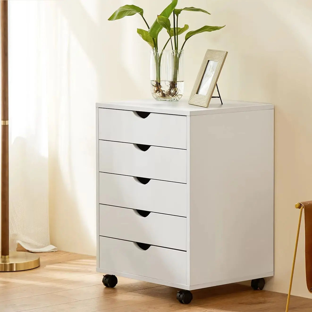 5 Drawer Rolling Nightstand Cabinet with Waterproof Top Surface