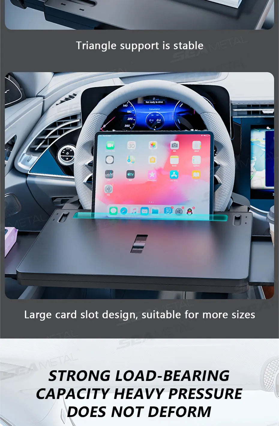 SEAMETAL Extendable Steering Wheel Tray Car Temporary Tray for Driver Adjustable Silicone Anti Slip Clip Foldable Hidden Tray