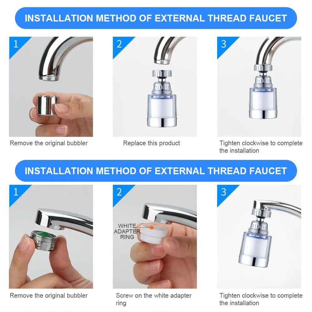 Filtro de agua para grifo con cabezal giratorio 360° para agua del grifo más limpia