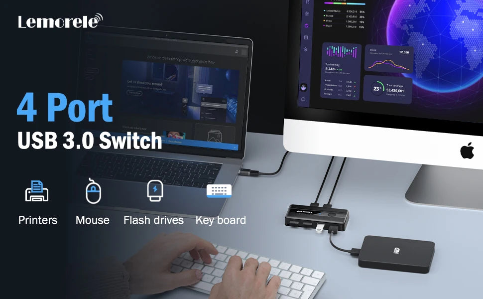 USB 3.0 превключвател за споделяне на периферни устройства между две компютри