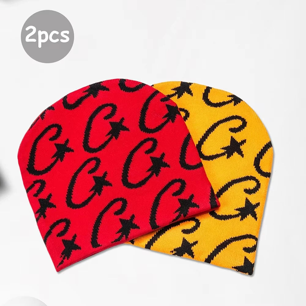 Fashionable Hip-Hop hat for women, Jacquard knitted hat with winter star pattern, warm hat for outdoors, suitable for Christmas