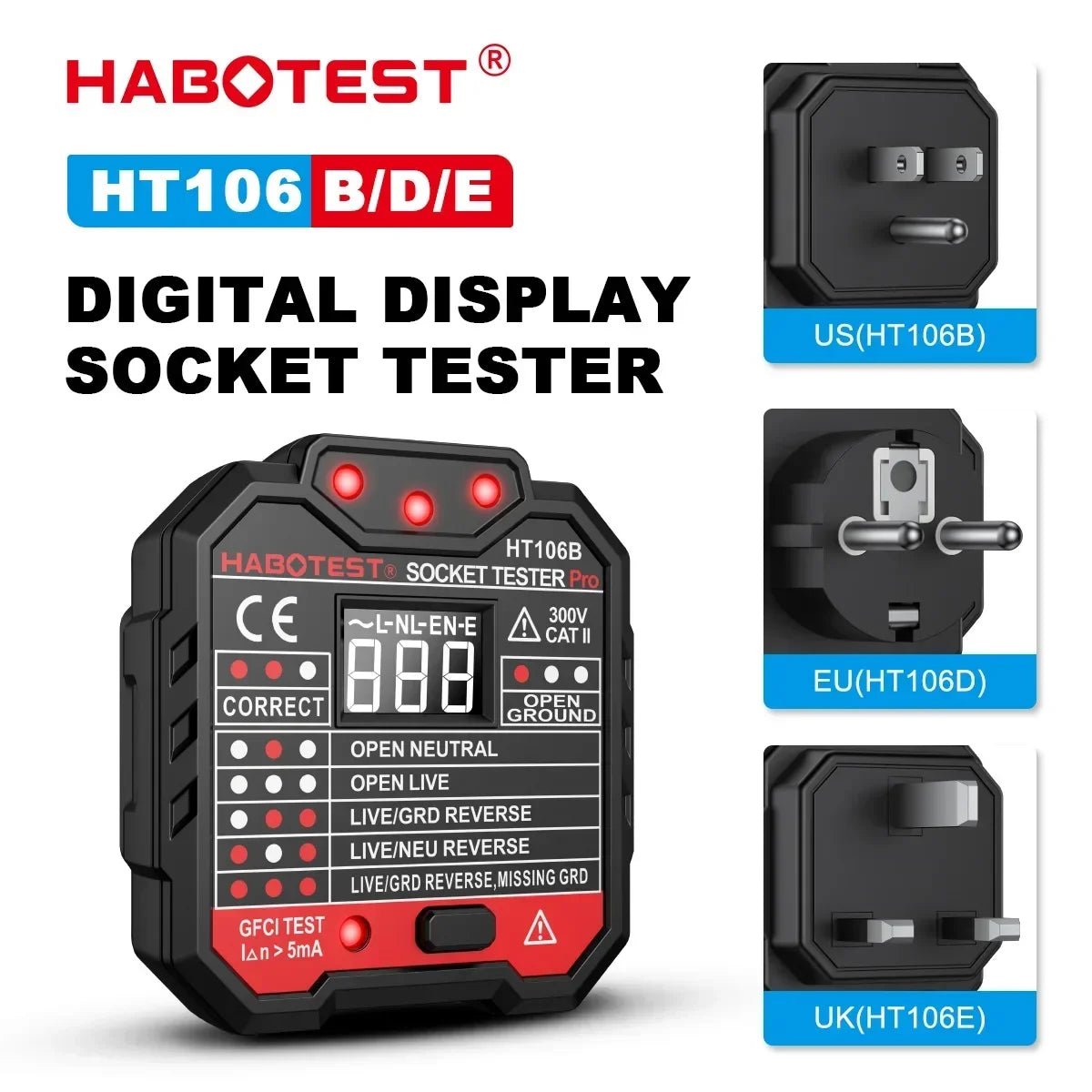 Socket Wiring Tester with Plug and Model Options