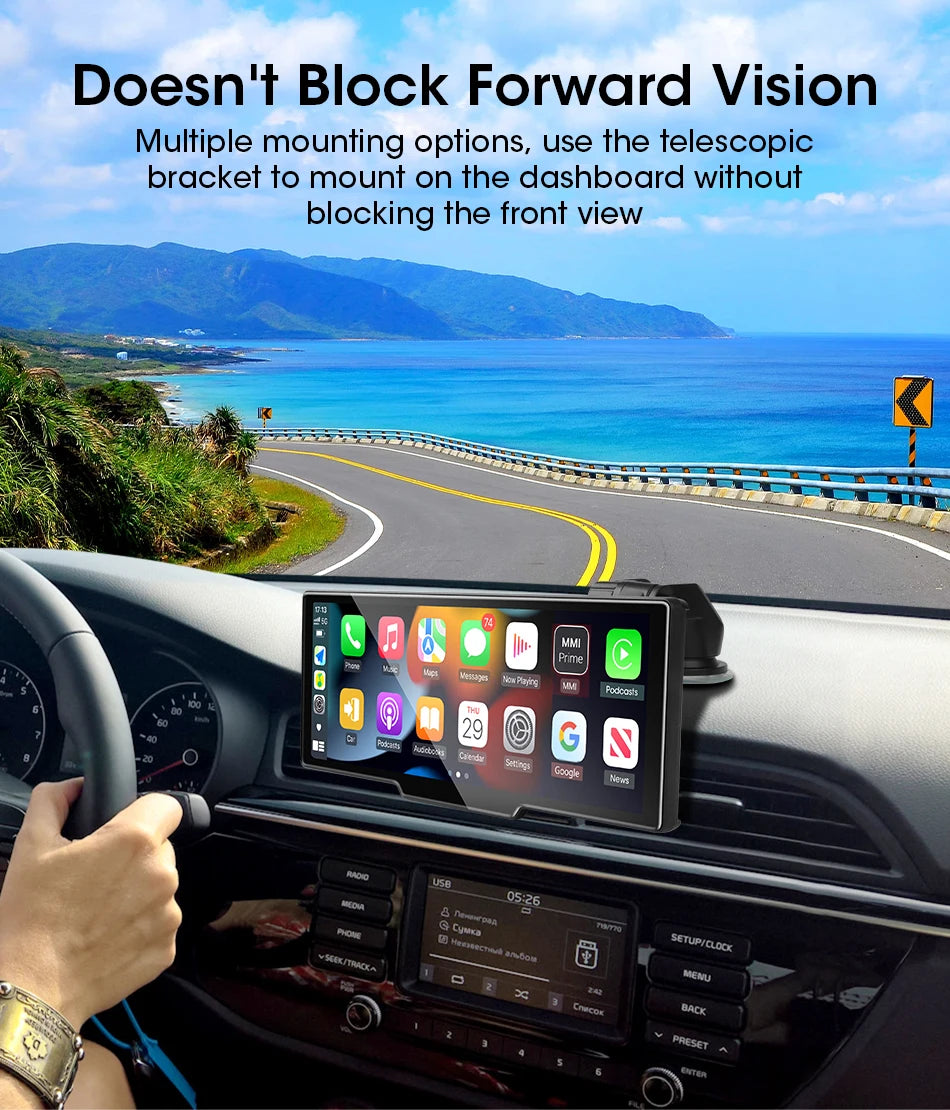 Wireless CarPlay Screen with 4K Dash Cam and GPS