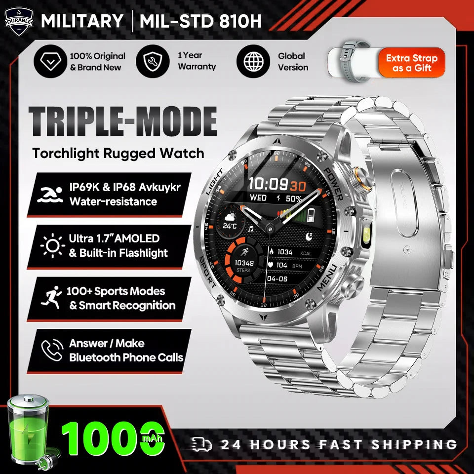 1,7-Inch Bluetooth Bel Smartwatch met Buitenverlichting