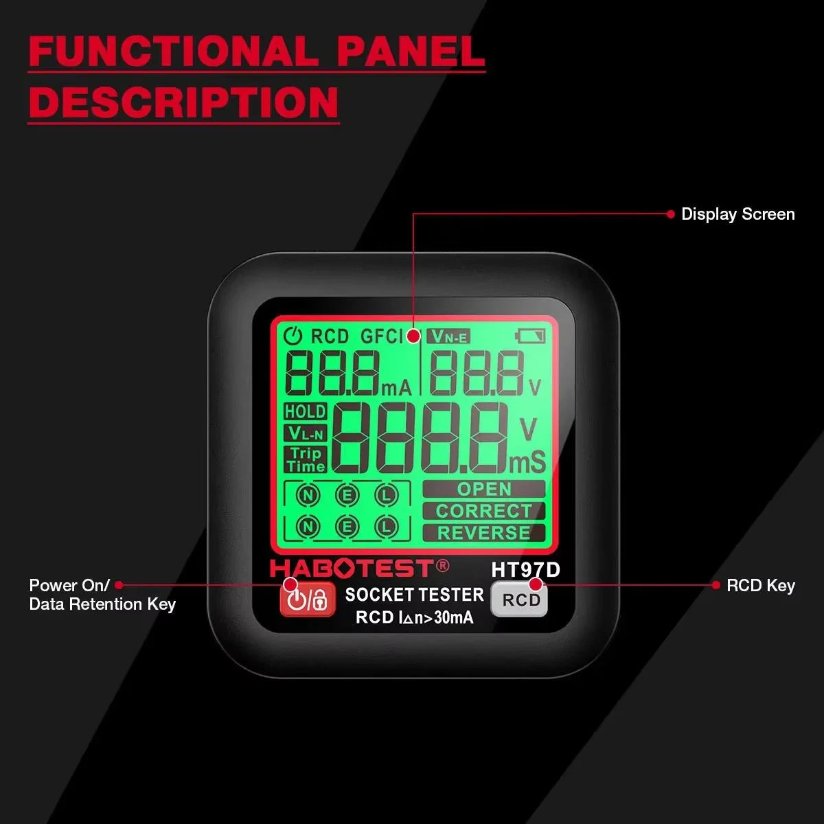 HT97 Digital Socket Tester - Regional Plugs