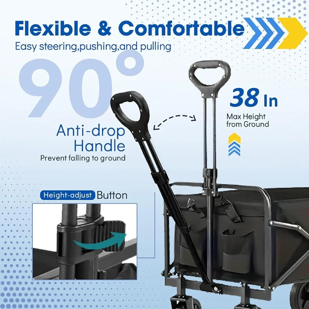 Heavy Duty Folding Utility Wagon Cart with All Terrain Wheels Collapsible for Beach Camping Garden - Portable Travel Wagon