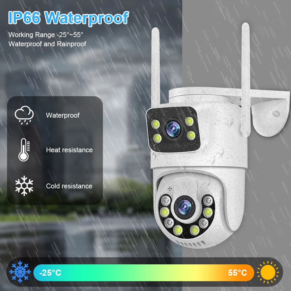 6MP PTZ WiFi IP Camera Dual Lens Dual Screen Outdoor Security Camera