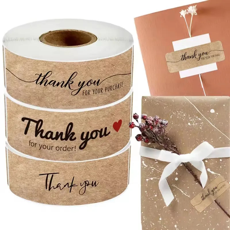 Kraft Paper Thank You Stickers Roll for Gift Packaging