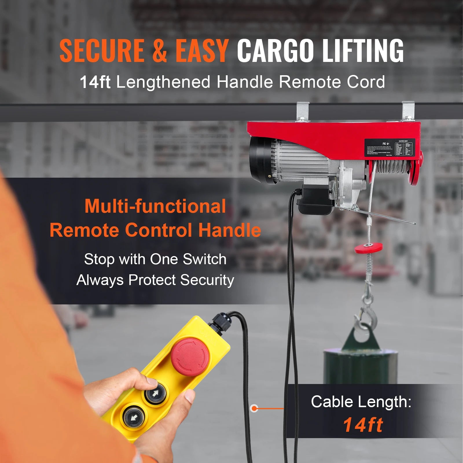 2200 lb Electric Hoist with Wireless Remote & 1600W Motor
