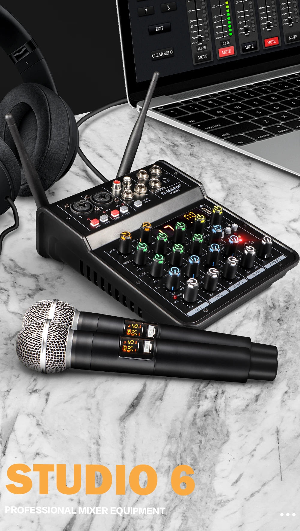 Studio 6 Audio Mixer with Bluetooth and USB