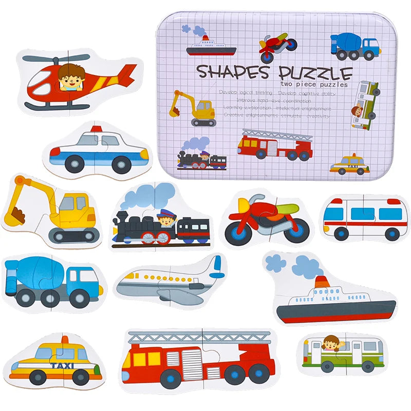 Baby Puzzle Montessori Educational Toys Wood 3D Puzzle Games Iron Box children Puzzles Jigsaw Wooden Puzzles For Kids 2 3 4 Year