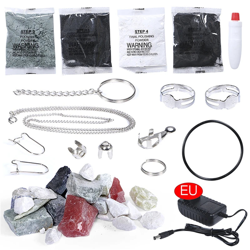 Kit di mola per pietra fai-da-te mola per pietra elettrica giocattolo con pietre grezze lucidatura ghiaia per adulti e ragazzi macchina lucidatrice 220V 110V
