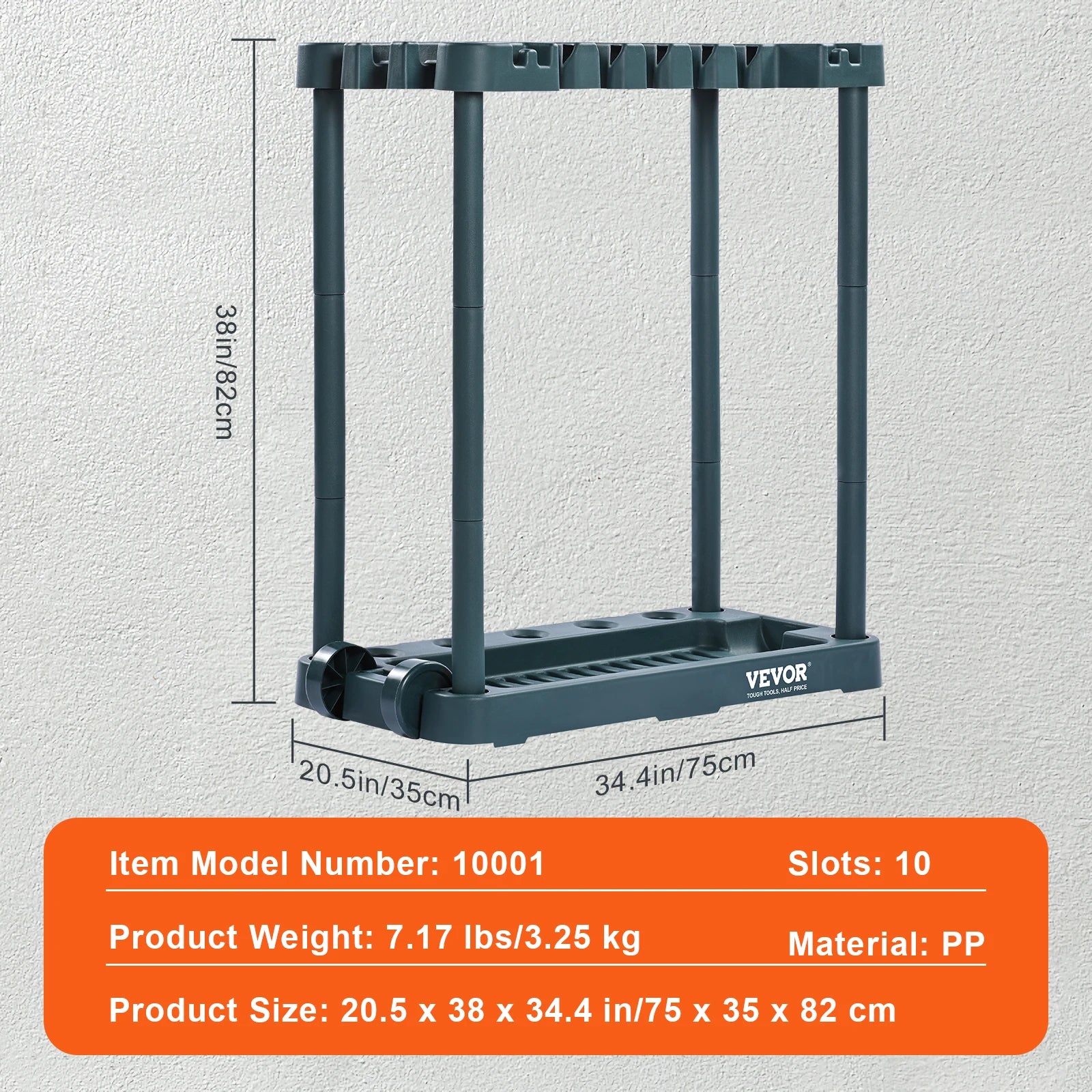 10-Slot Garden Tool Organizer Rack for Garage Storage Stand