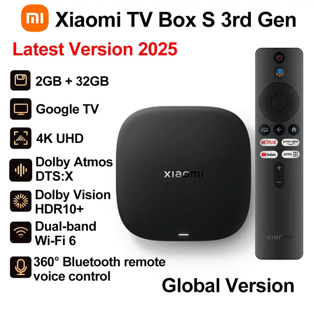 New Xiaomi TV Box S 3. generacija, pametni Android TV box 4K UHD media player, Dolby Vision HDR10+ Google Assistant Google TV set-top box