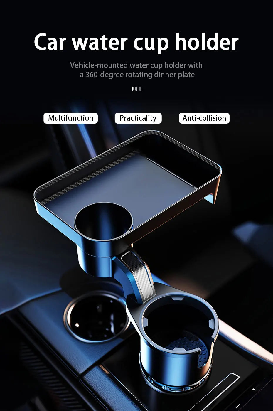 SEAMETAL Premium Car Cup Holder Expander Multi-Function Drink Holder with Food Table 360-Degree Adjustable Base Tray for Snack
